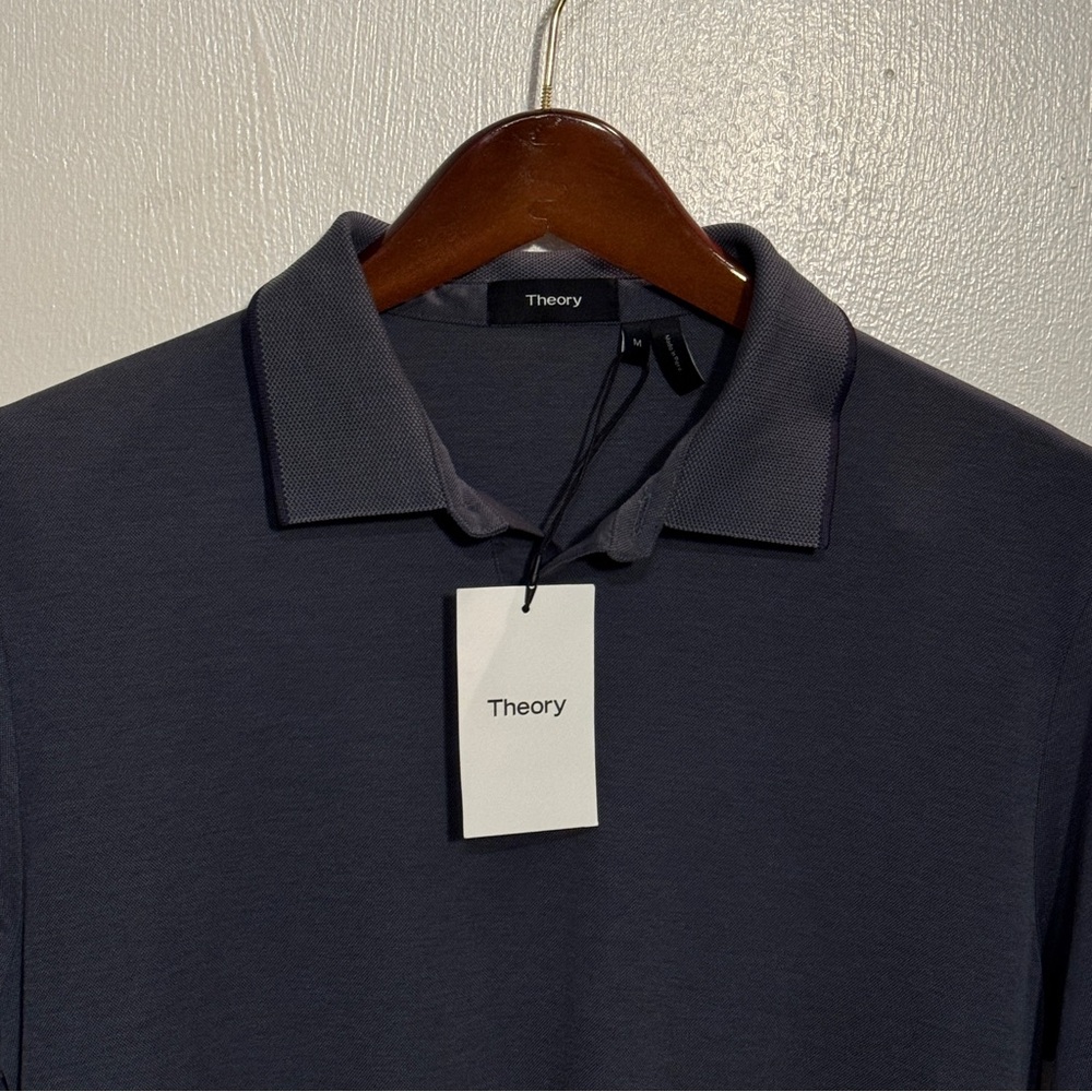 NWT Theory Upscale Polo Shirt Slate Gray with Black Trim Soft Breathable